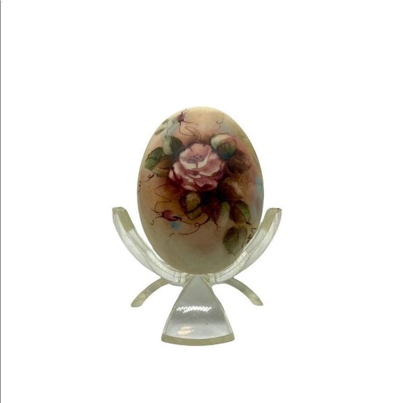 Vintage Floral Signed Artist Egg with Stand - Picture 10 of 10